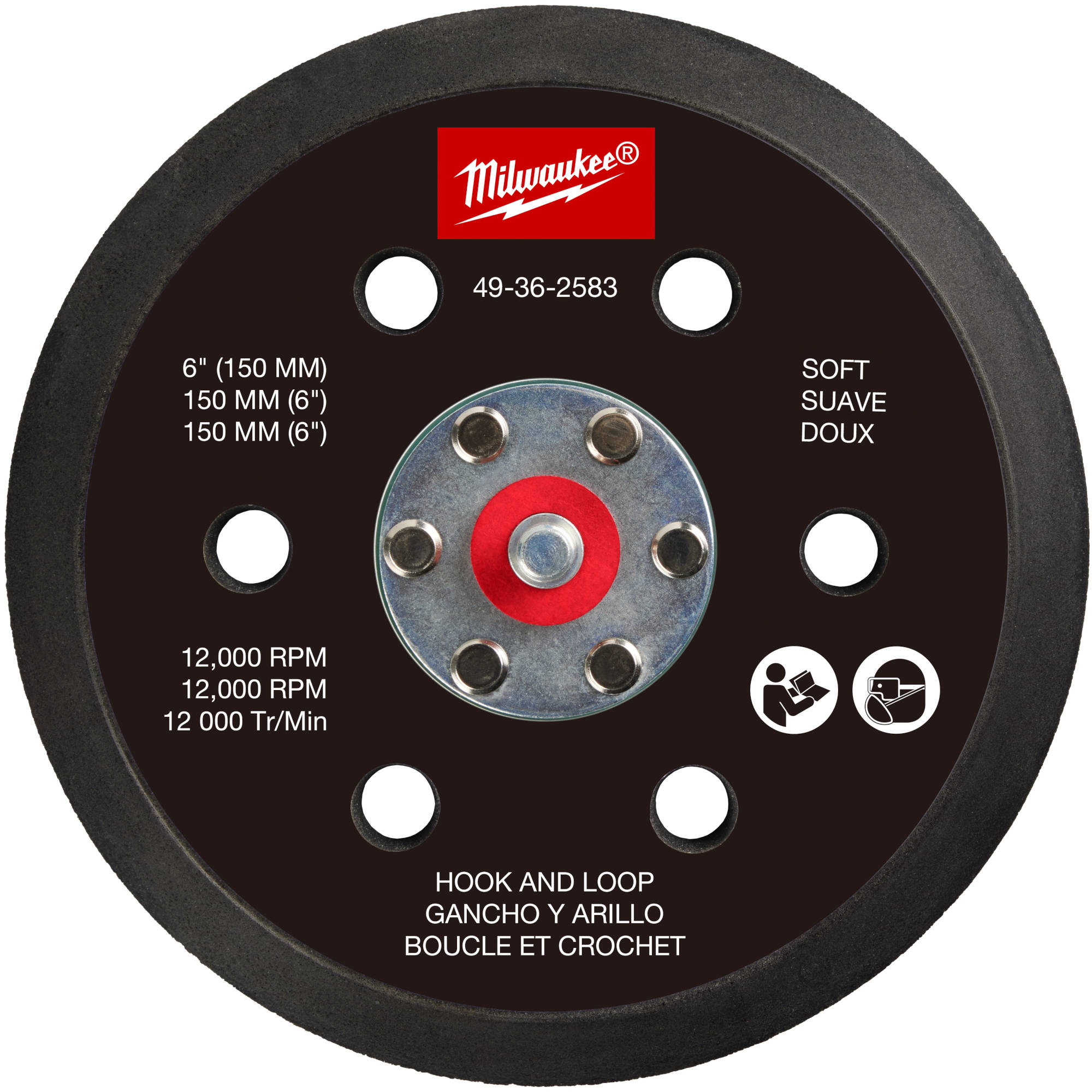 49-36-2583 Milwaukee 6" Hook and Loop Sander Backing Pad - Soft