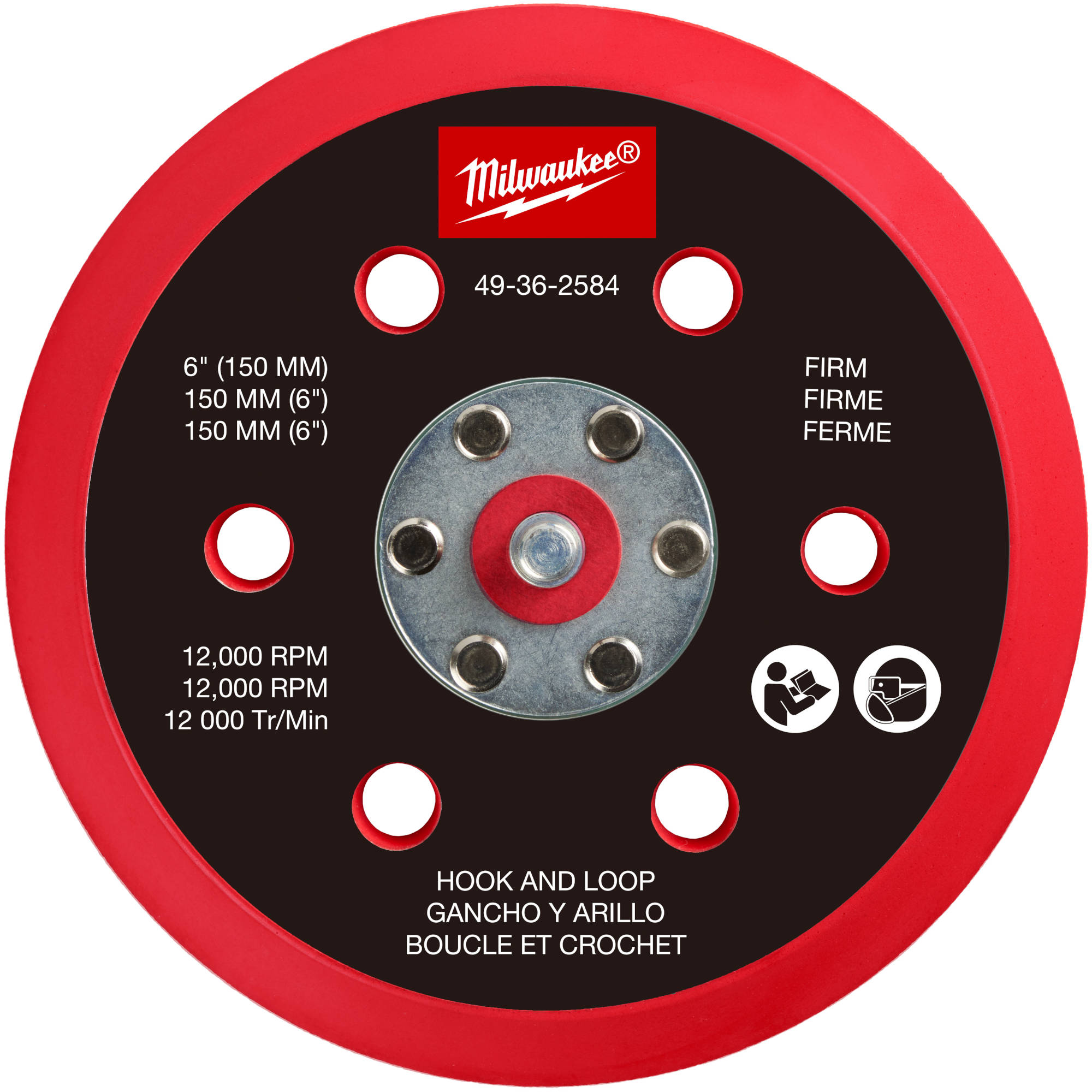 49-36-2584 Milwaukee 6" Hook and Loop Sander Backing Pad - Firm