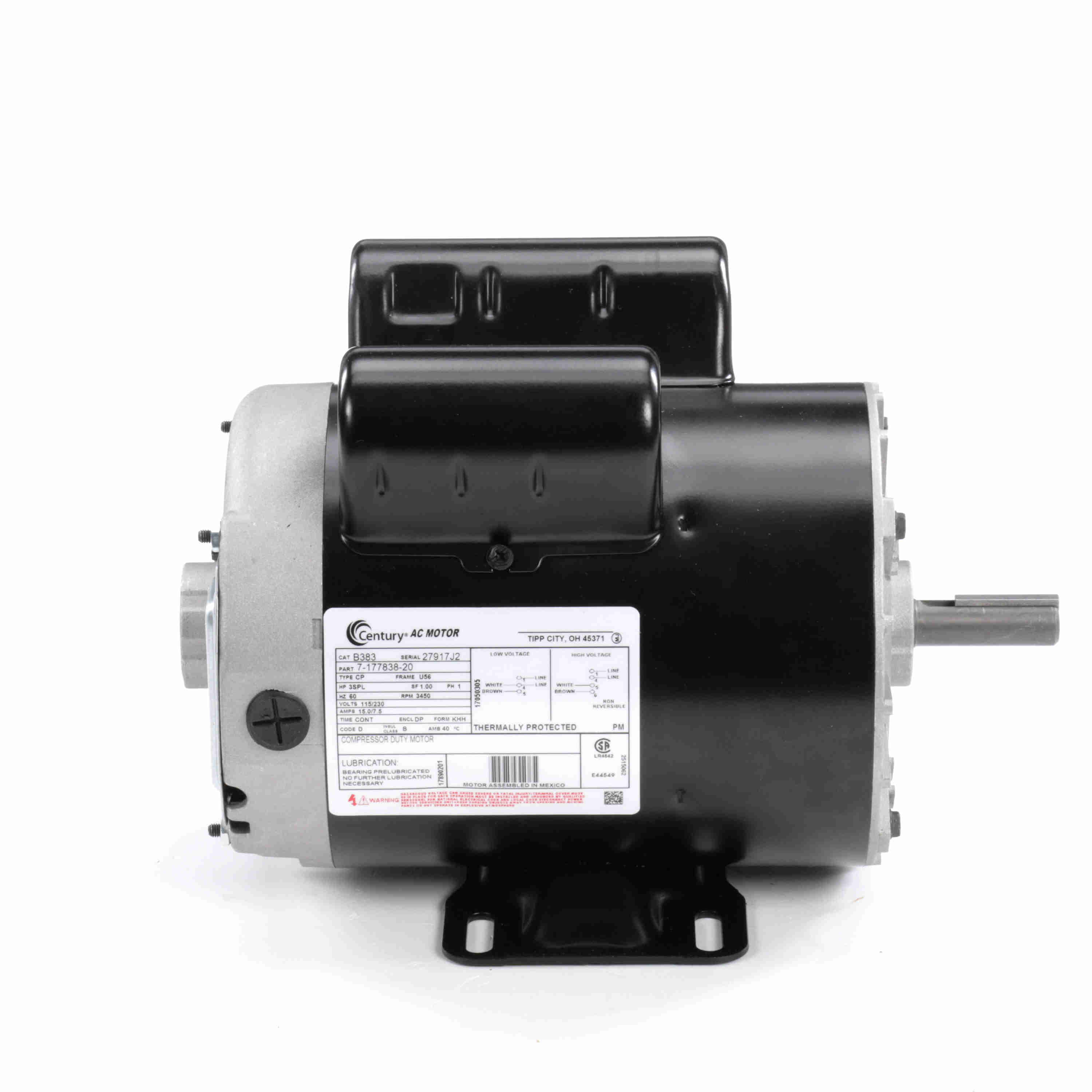 B383 Century 3 SPL HP Air Compressor Electric Motor, 3450RPM