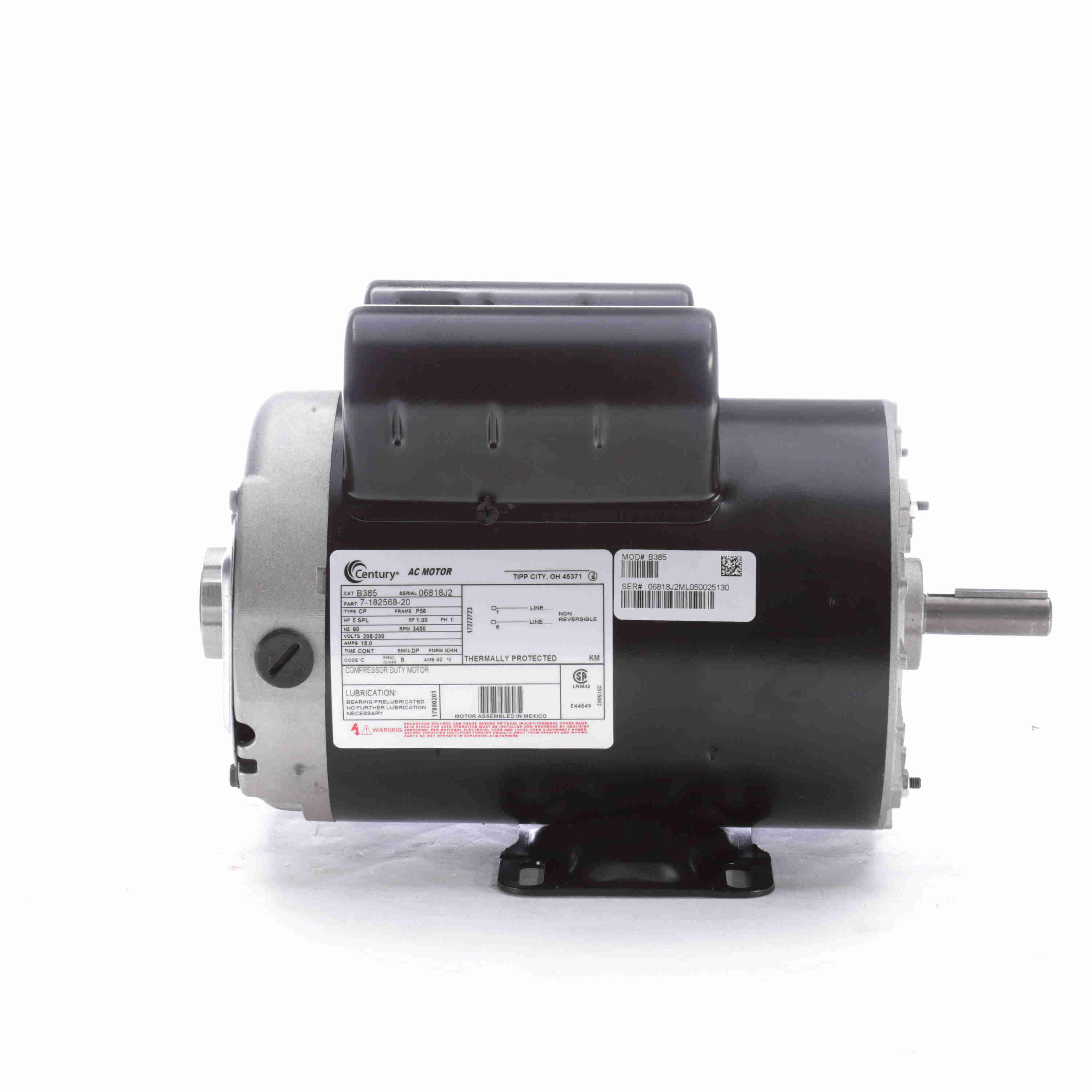 B385 Century 5HP Compressor Duty Electric Motor, 3450 RPM