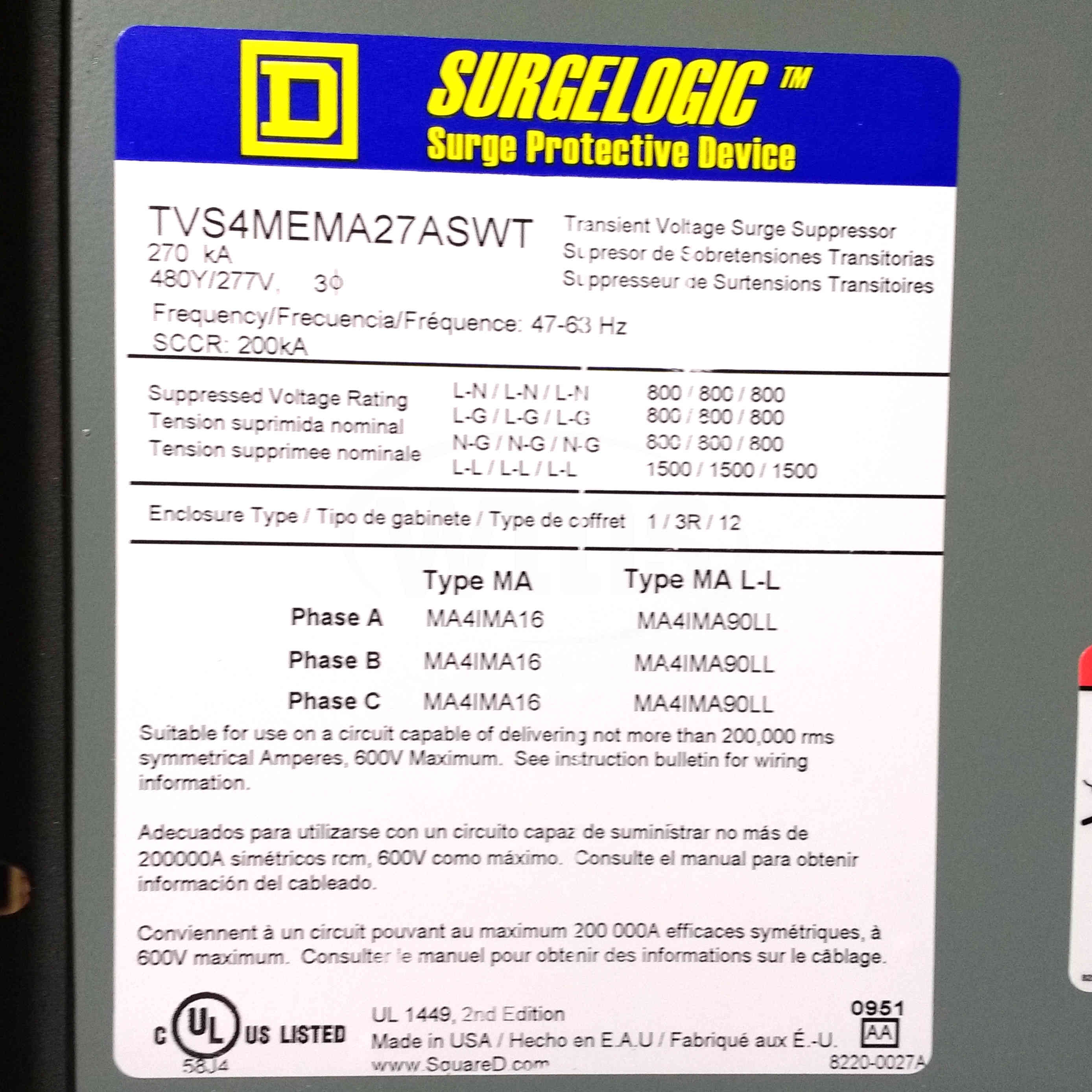 Tvs4mema27aswt Square D Surge Protective Device