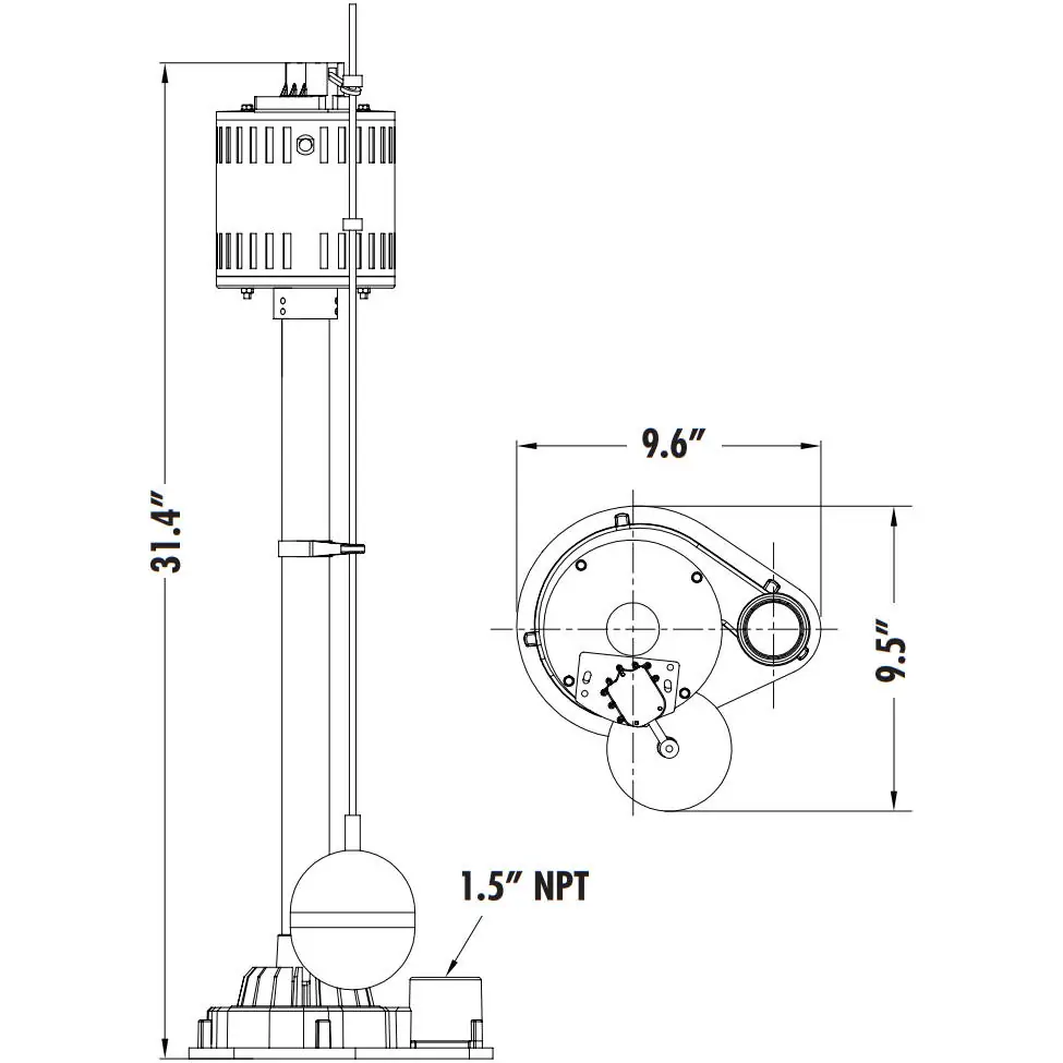 PED33 Ashland 1/3HP Thermoplastic Pedestal Sump Pump, 115VAC Single Phase